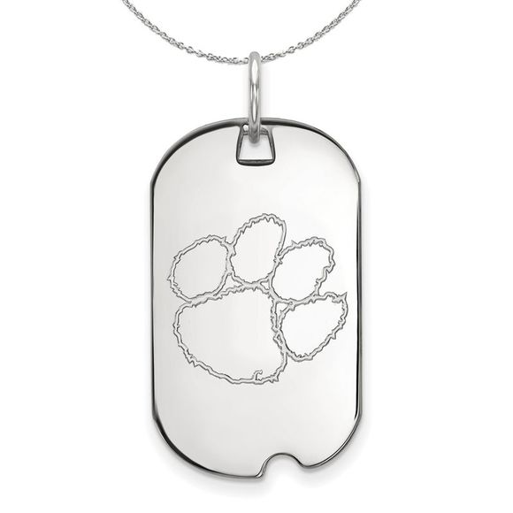 Sterling Silver Clemson U Dog Tag Pendant Necklace - 20 Inch